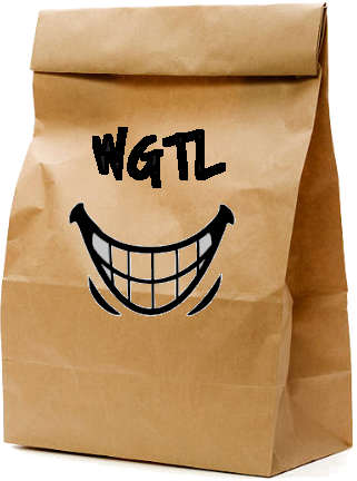 Brown paper bag with a WGTL smile sticker